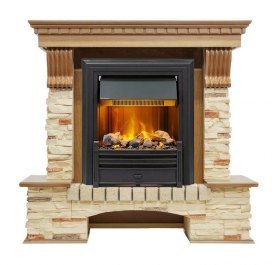 Каминокомплект Pierre Luxe - Дуб / Сланец с очагом Brookline Black