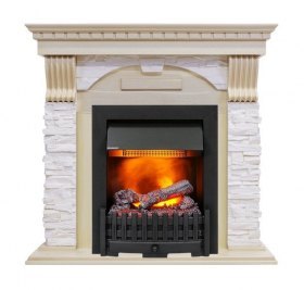 Каминокомплект Dublin - Слоновая кость с патиной / Сланец крем с очагом Danville Black FB2