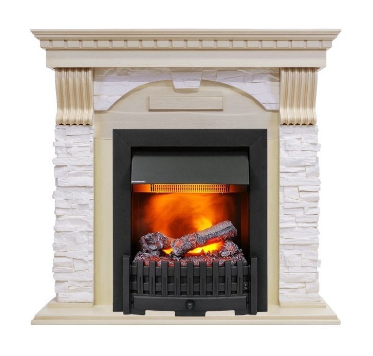 Каминокомплект Dublin - Слоновая кость с патиной / Сланец крем с очагом Danville Black FB2