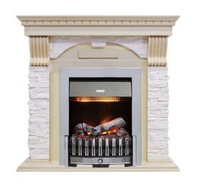 Каминокомплект Dublin - Слоновая кость с патиной / Сланец крем с очагом Danville Chrome FB2