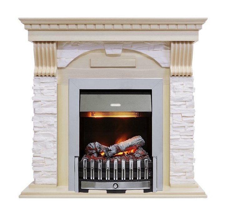 Каминокомплект Dublin - Слоновая кость с патиной / Сланец крем с очагом Danville Chrome FB2