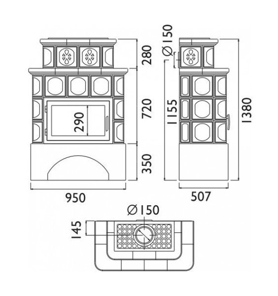 Кафельная печь-камин ABX Karelie (белый цоколь)
