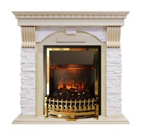 Каминокомплект Dublin - Слоновая кость с патиной / Сланец крем с очагом Atherton