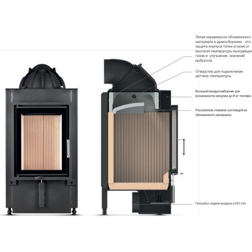 Каминная топка Hoxter Haka 37/50GN Стальной теплообменник 45°