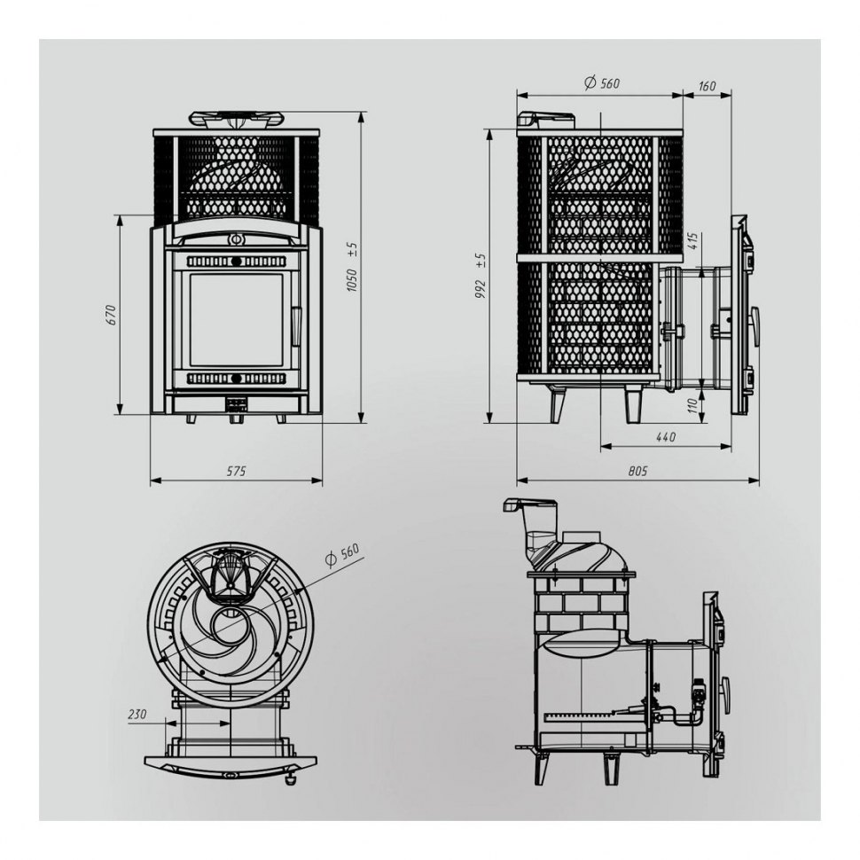 Банная печь Атмосфера L сетка нержавейка с газовой горелкой
