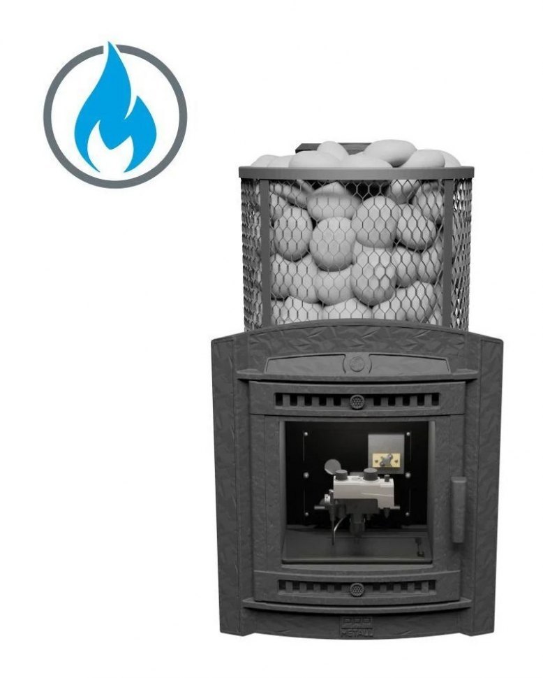 Банная печь Атмосфера L сетка нержавейка с газовой горелкой