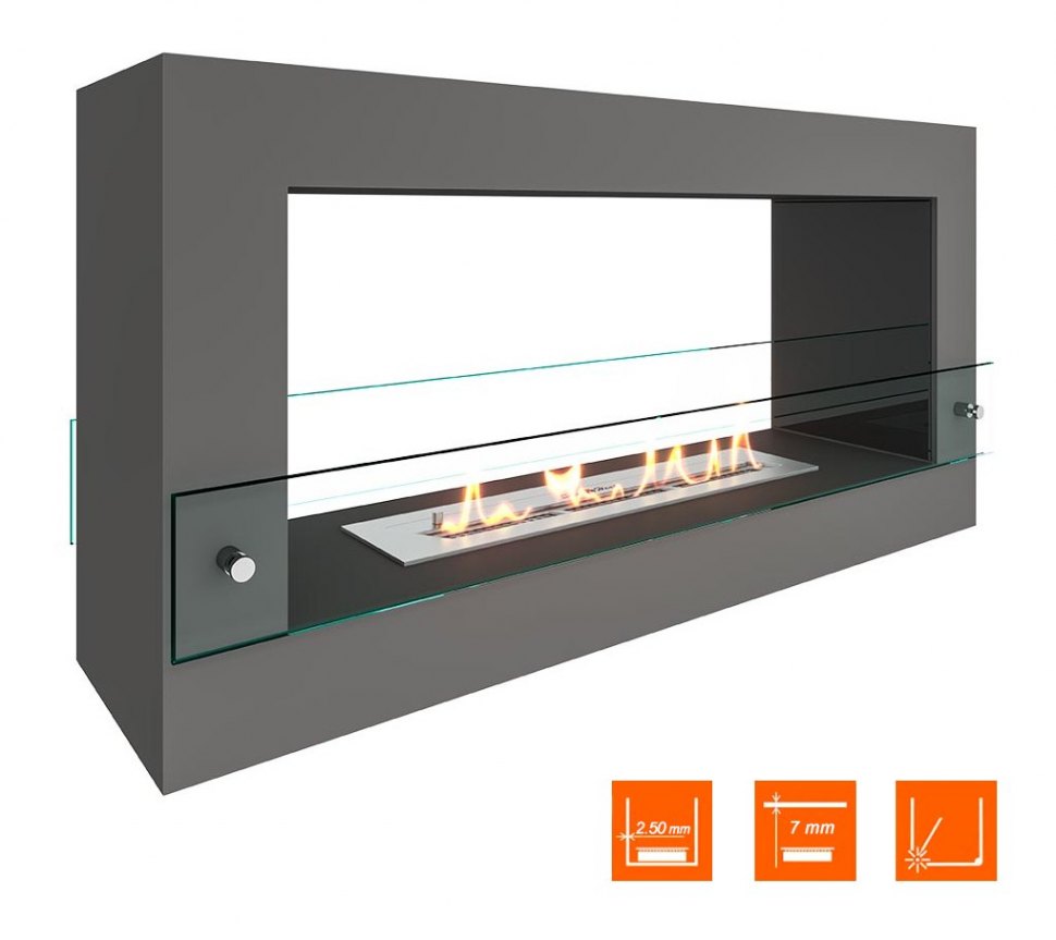 Биокамин SteelHeat FRAME ONE 900 серый (Стекло + Стемалит)