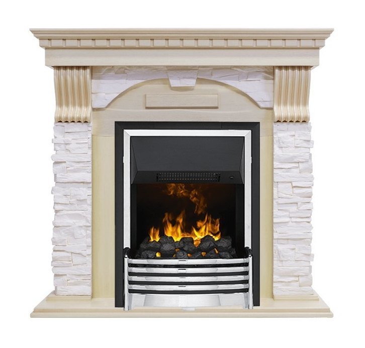 Каминокомплект Dublin - Слоновая кость с патиной / Сланец крем с очагом Flagstaff