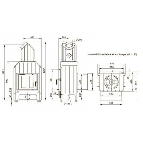 Каминная топка Hoxter Haka 63/51a Стальной теплообменник 45°
