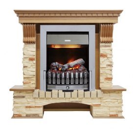 Каминокомплект Pierre Luxe - Дуб / Сланец с очагом Danville Chrome FB2