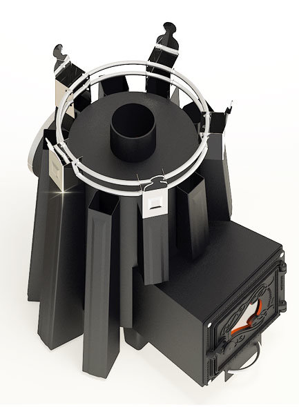 Дровяная печь для бани АВГУСТА со стеклянной топочной дверцей, теплообменник