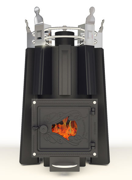 Дровяная печь для бани АВГУСТА со стеклянной топочной дверцей, теплообменник