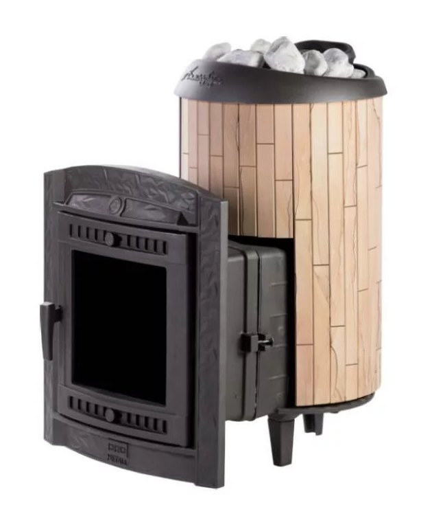 Банная печь Атмосфера L в ламелях Окаменевшее дерево