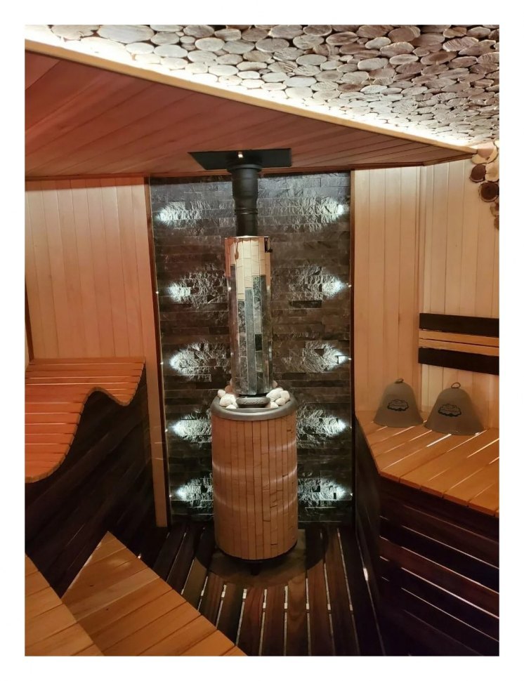 Банная печь Атмосфера L в ламелях Окаменевшее дерево