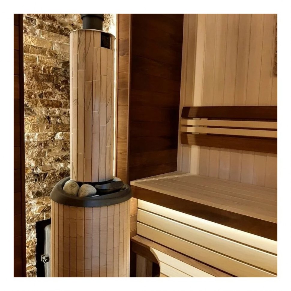 Банная печь Атмосфера L в ламелях Окаменевшее дерево