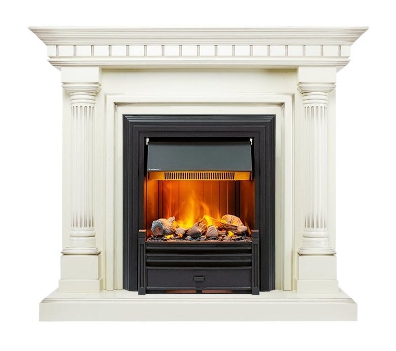 Каминокомплект Dallas - Слоновая кость с патиной с очагом Brookline Black