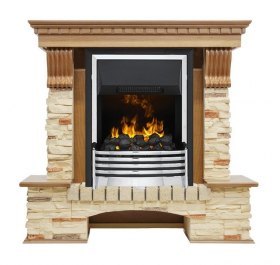 Каминокомплект Pierre Luxe - Дуб / Сланец с очагом Flagstaff