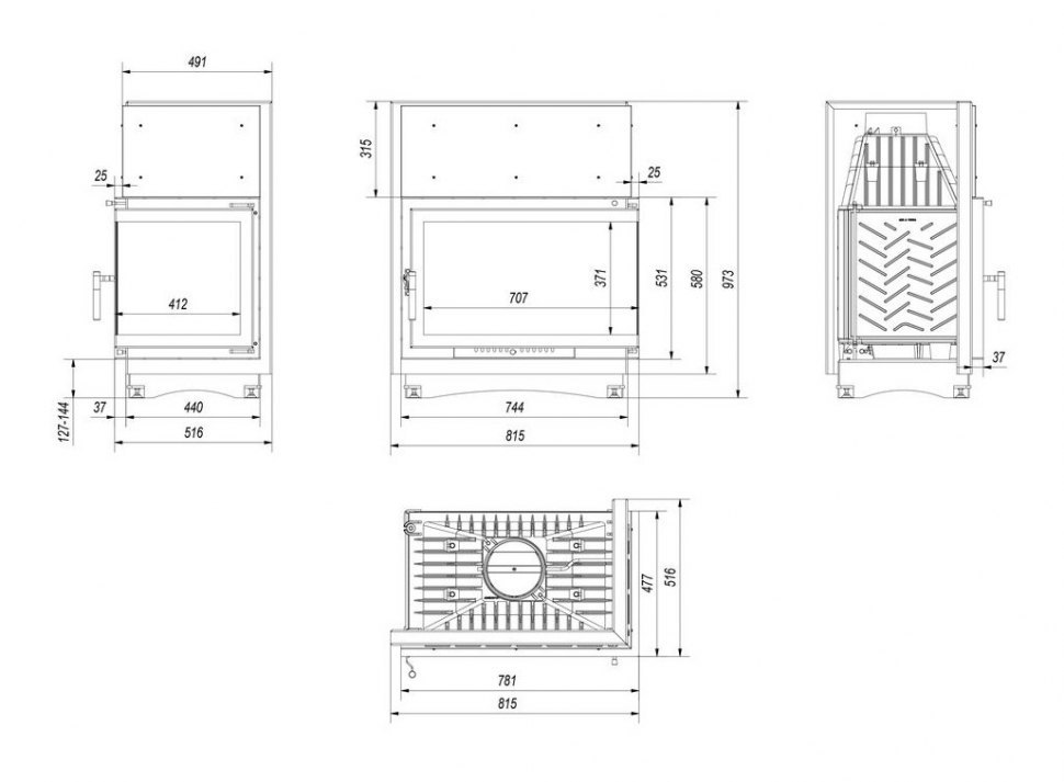 Каминная топка Kratki Oliwia P/BS