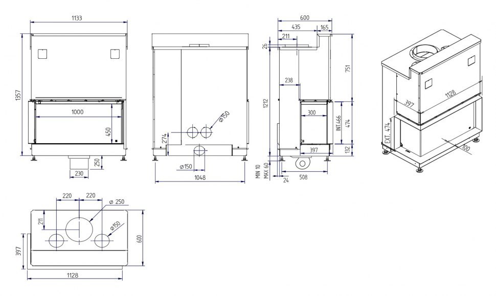 Каминная топка Луна 1100 CR/CL Даймонд / Luna 1100 CR/CL Diamond