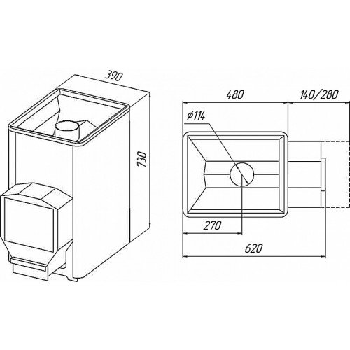 Дровяная печь для бани Варвара Мини панорама без контура