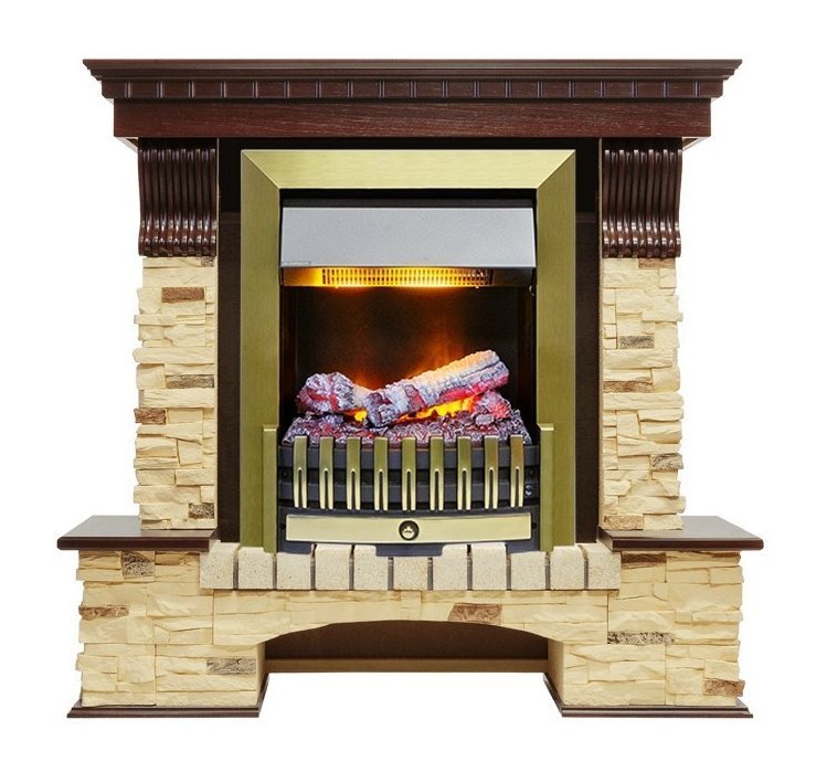 Каминокомплект Pierre Luxe - Темный дуб / Сланец (Высота 1050мм) с очагом Danville Antique Brass FB2