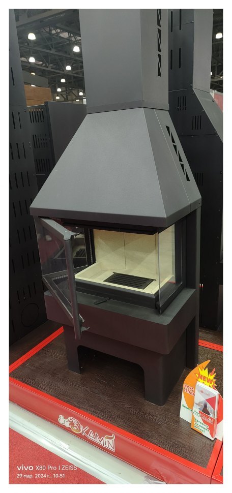 Печь-камин ЭкоКамин ПАНОРАМА Три стекла NEW черная (KTS200)