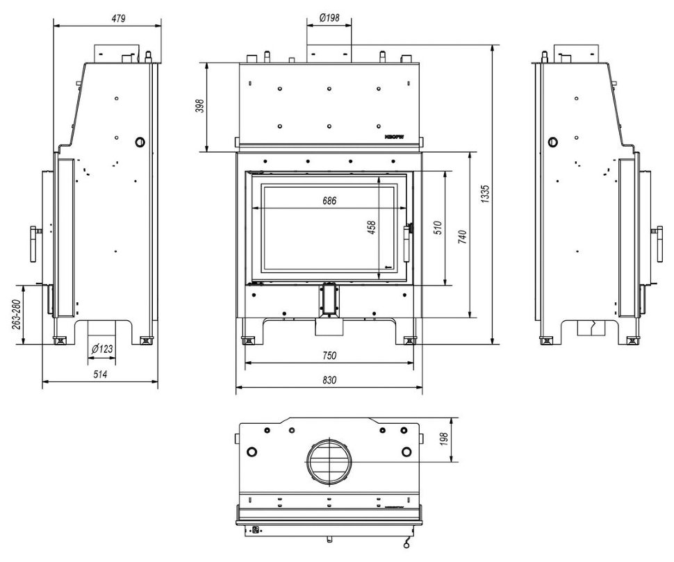 Каминная топка Kratki MBO PW 15