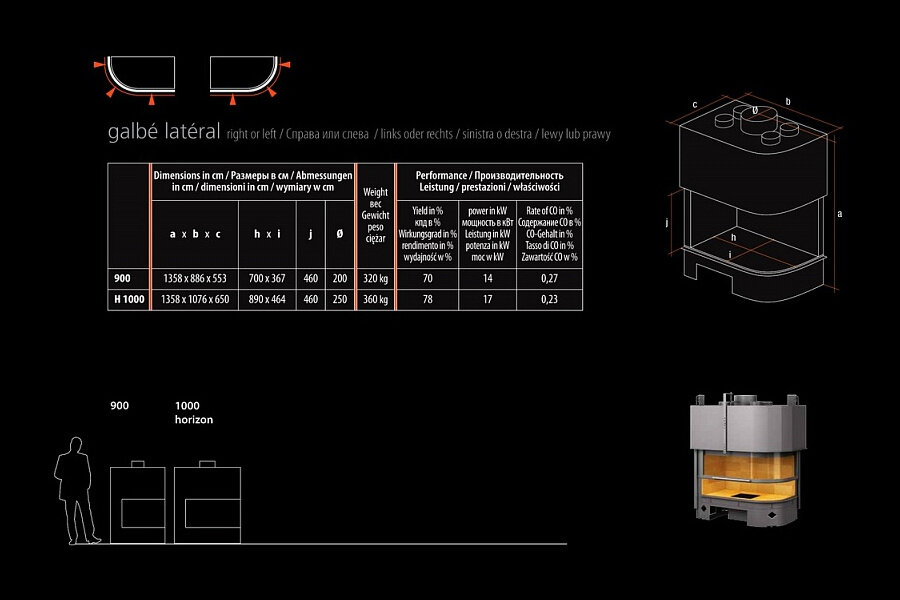 Каминная топка TOTEM Galbe Lateral 900