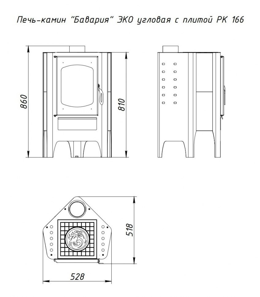 Печь-камин ЭкоКамин Бавария ЭКО угловая с плитой (РК 166М)