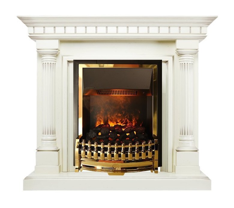 Каминокомплект Dallas - Слоновая кость с патиной с очагом Atherton