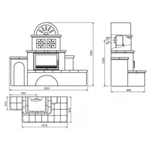 Кафельная печь-камин ABX Oxford (вставка стальная) с теплообменником 7 кВт