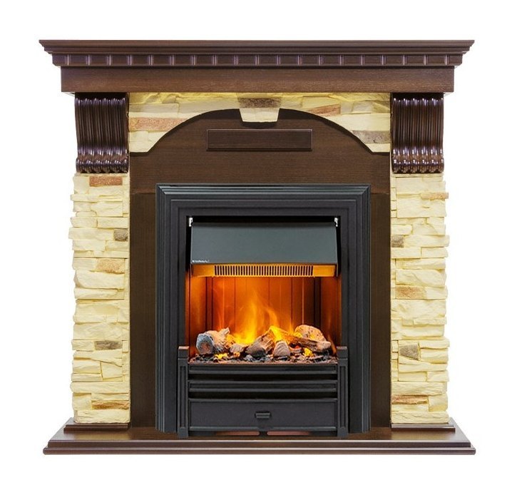 Каминокомплект Dublin - Темный дуб / Сланец с очагом Brookline Black