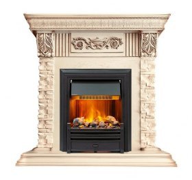 Каминокомплект Luxemburg (каменный) - Сланец/Cлоновая кость с патиной с очагом Brookline Black