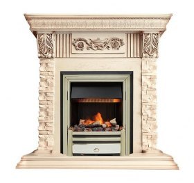 Каминокомплект Luxemburg (каменный) - Сланец/Cлоновая кость с патиной с очагом Cavendish