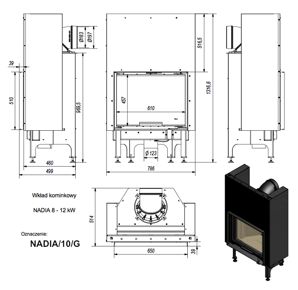 Каминная топка Kratki Nadia 10/G