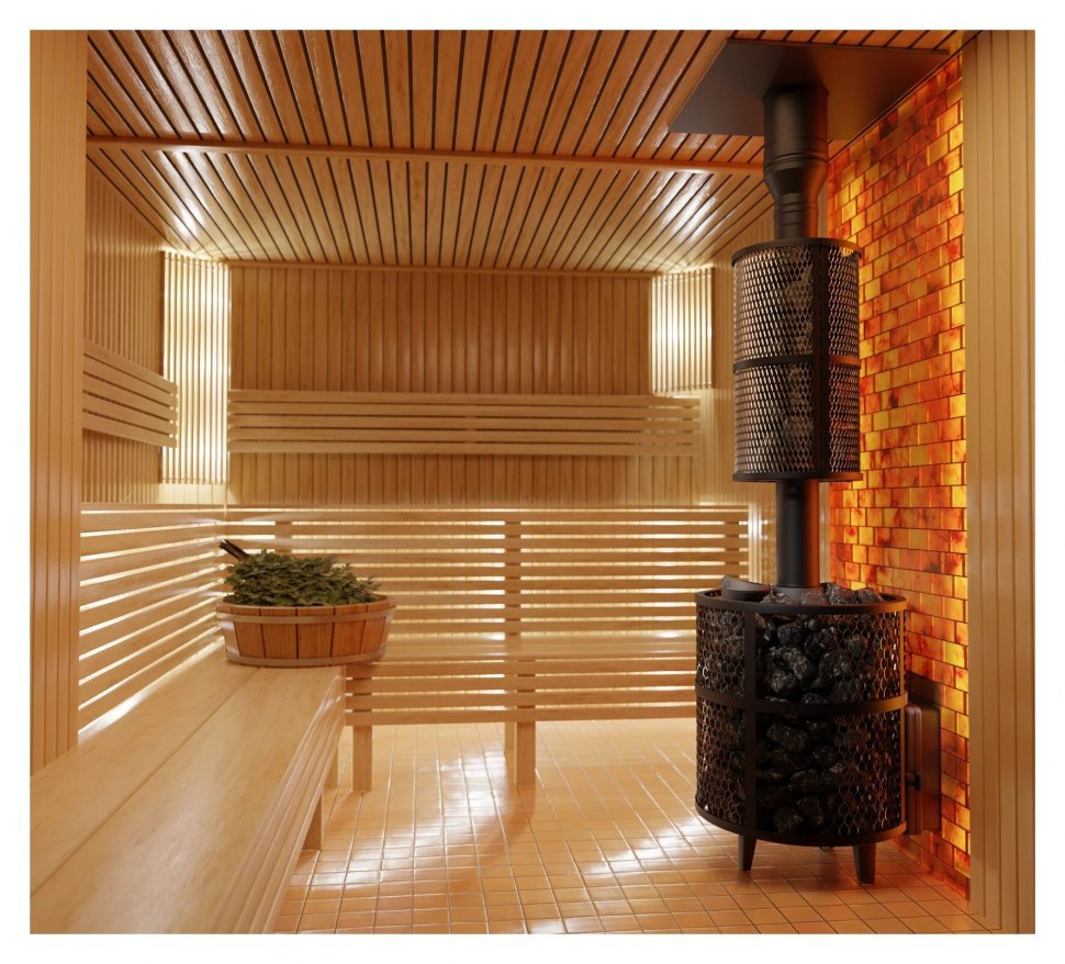 Банная печь Атмосфера L с сеткой для камней из нержавеющей стали