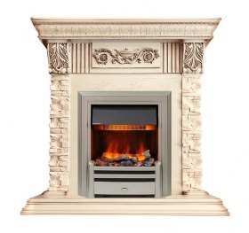 Каминокомплект Luxemburg (каменный) - Сланец/Cлоновая кость с патиной с очагом Chesford