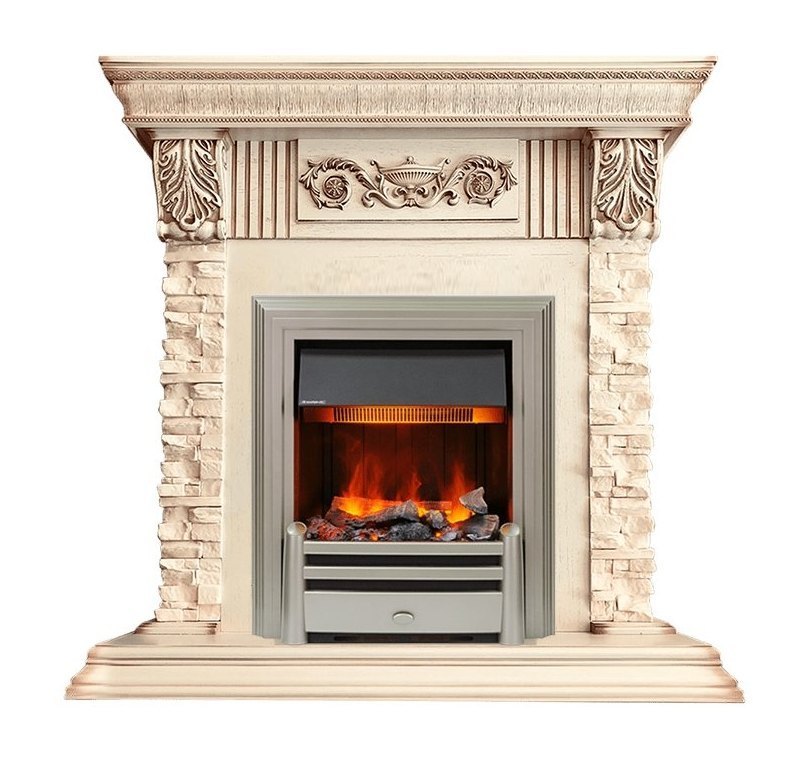 Каминокомплект Luxemburg (каменный) - Сланец/Cлоновая кость с патиной с очагом Chesford