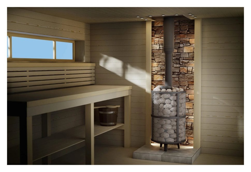 Банная печь Атмосфера M с сеткой для камней из нержавеющей стали