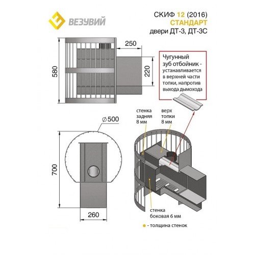 Дровяная печь для бани Везувий Скиф Стандарт 12 (ДТ-3С) 2016