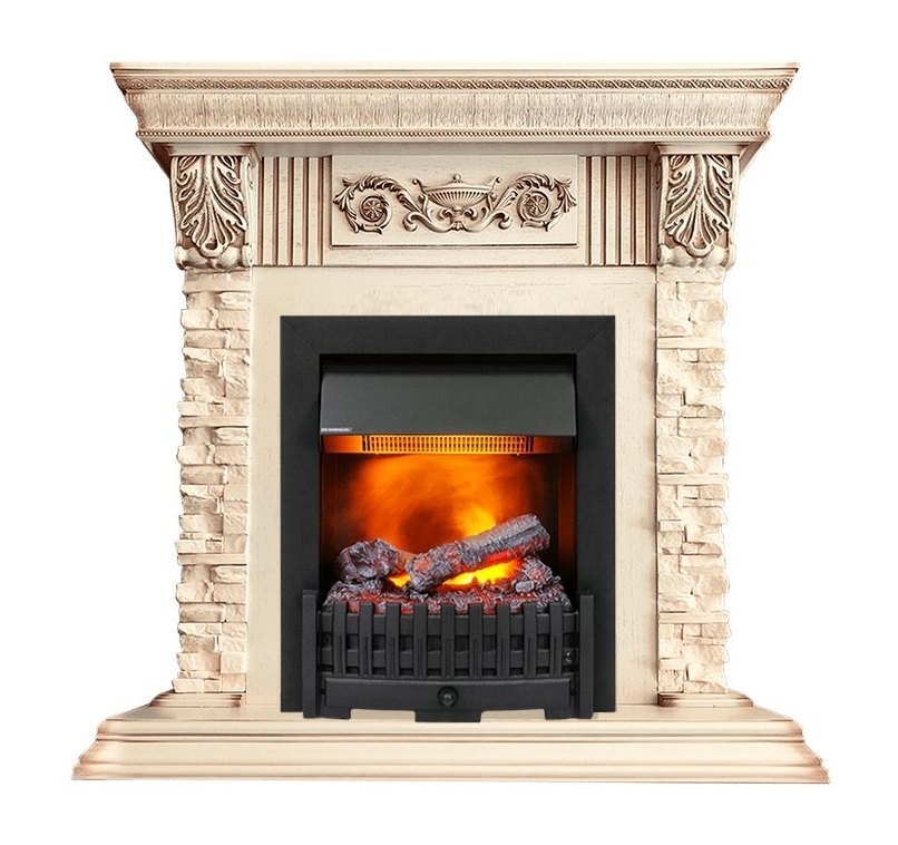 Каминокомплект Luxemburg (каменный) - Сланец/Cлоновая кость с патиной с очагом Danville Black FB2