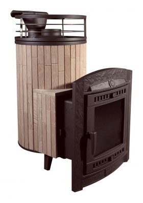 Банная печь Атмосфера L Окаменевшее дерево ламель + сетка с Тоннелем