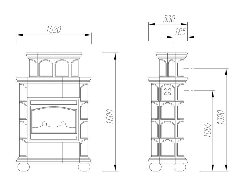 Чугунная изразцовая печь камин Regnier Ангелина / Angelina