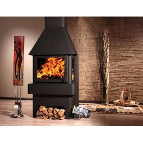 Печь-камин ЭкоКамин Бавария Три стекла черная (ПК 031)