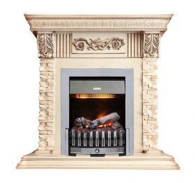 Каминокомплект Luxemburg (каменный) - Сланец/Cлоновая кость с патиной с очагом Danville Chrome FB2