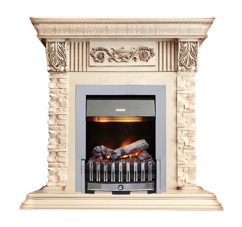 Каминокомплект Luxemburg (каменный) - Сланец/Cлоновая кость с патиной с очагом Danville Chrome FB2