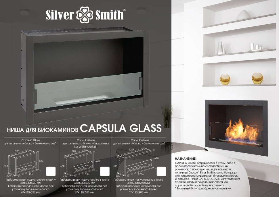 Ниша для биокамина Silver Smith Capsula Glass