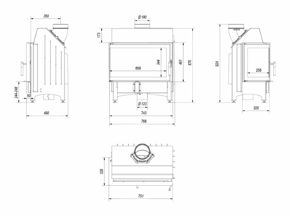 Каминная топка Kratki Zibi 12 L/BS
