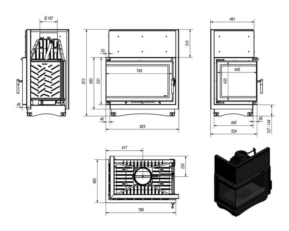 Каминная топка Kratki Oliwia L/BS Deco