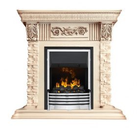 Каминокомплект Luxemburg (каменный) - Сланец/Cлоновая кость с патиной с очагом Flagstaff